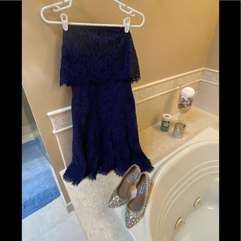 Gorgeous Pristine Chic Fitted Sexy Shoshanna Classy Strapless Blue Lacy Dress - Picture 7 of 14